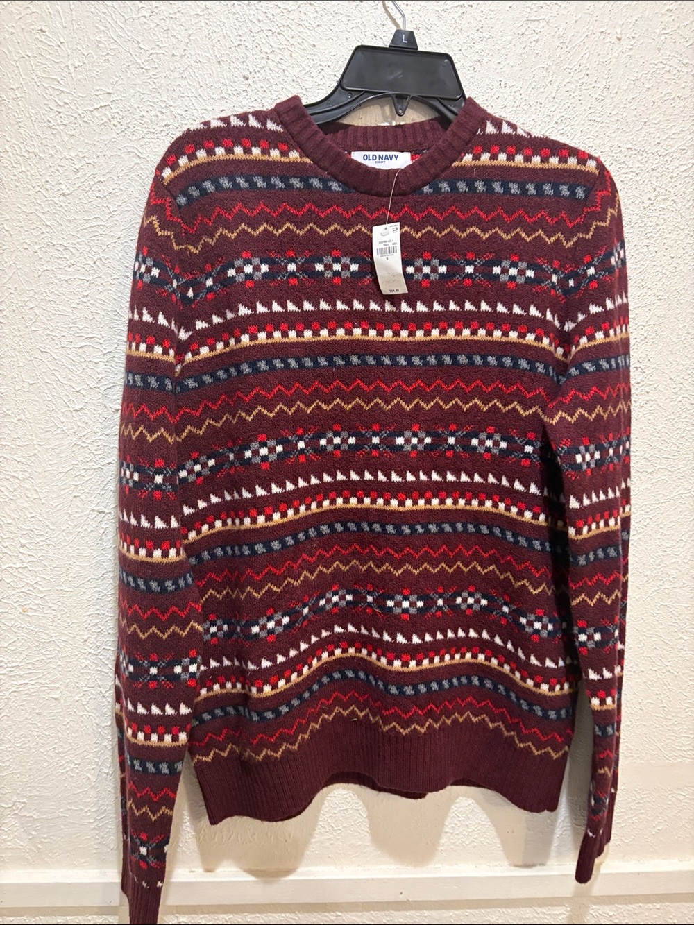 Old Navy Men's Maroon Multicolor Fair Isle Crewneck Sweater